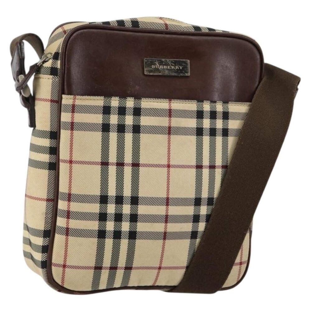 Authentic BURBERRY Nova Check Shoulder Bag Canvas Beige Silver